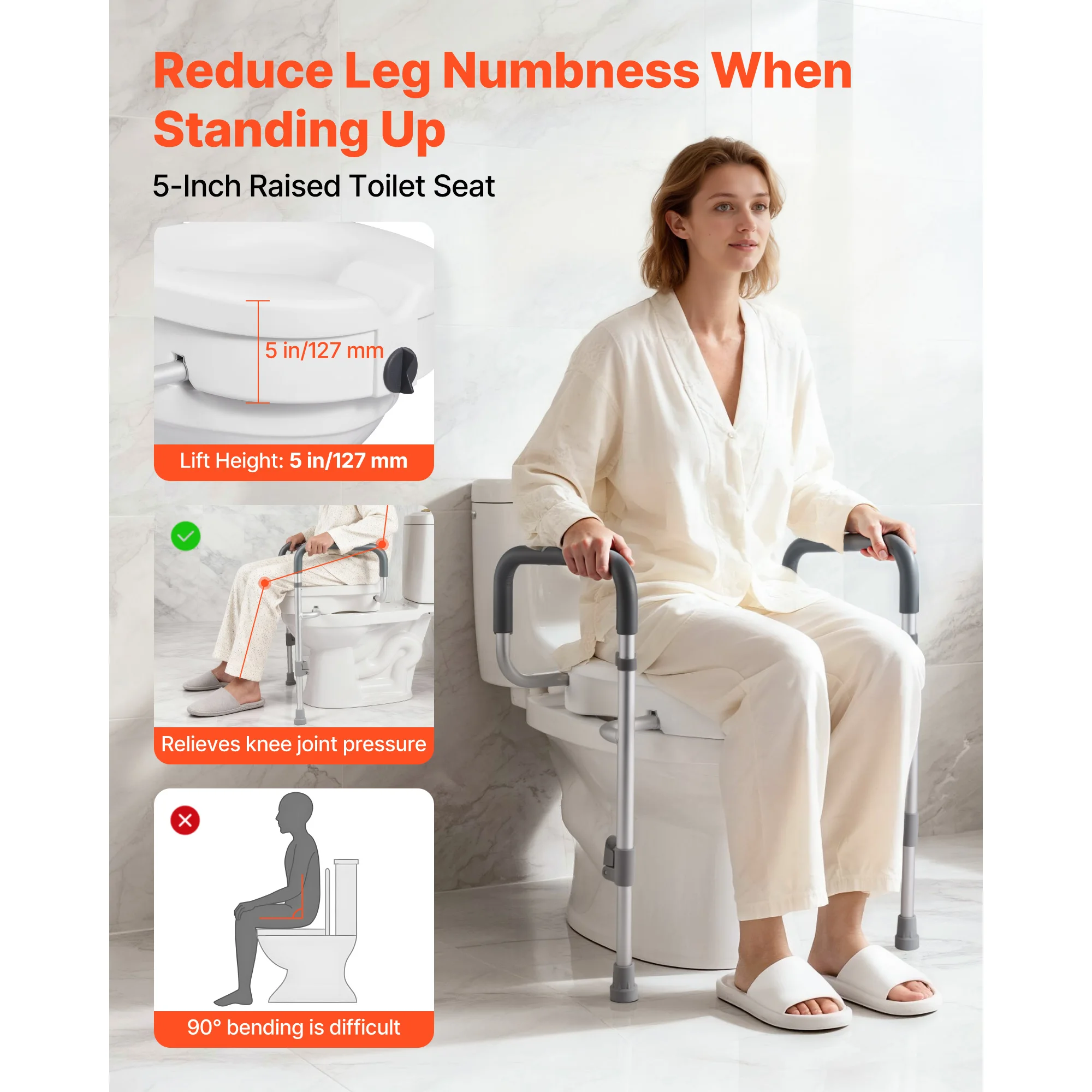 SucceBuy Raised Toilet Seat with Arms Adjustable 350 lbs Capacity 5-Inch Lift Height with Handles for Seniors Elderly Handicap