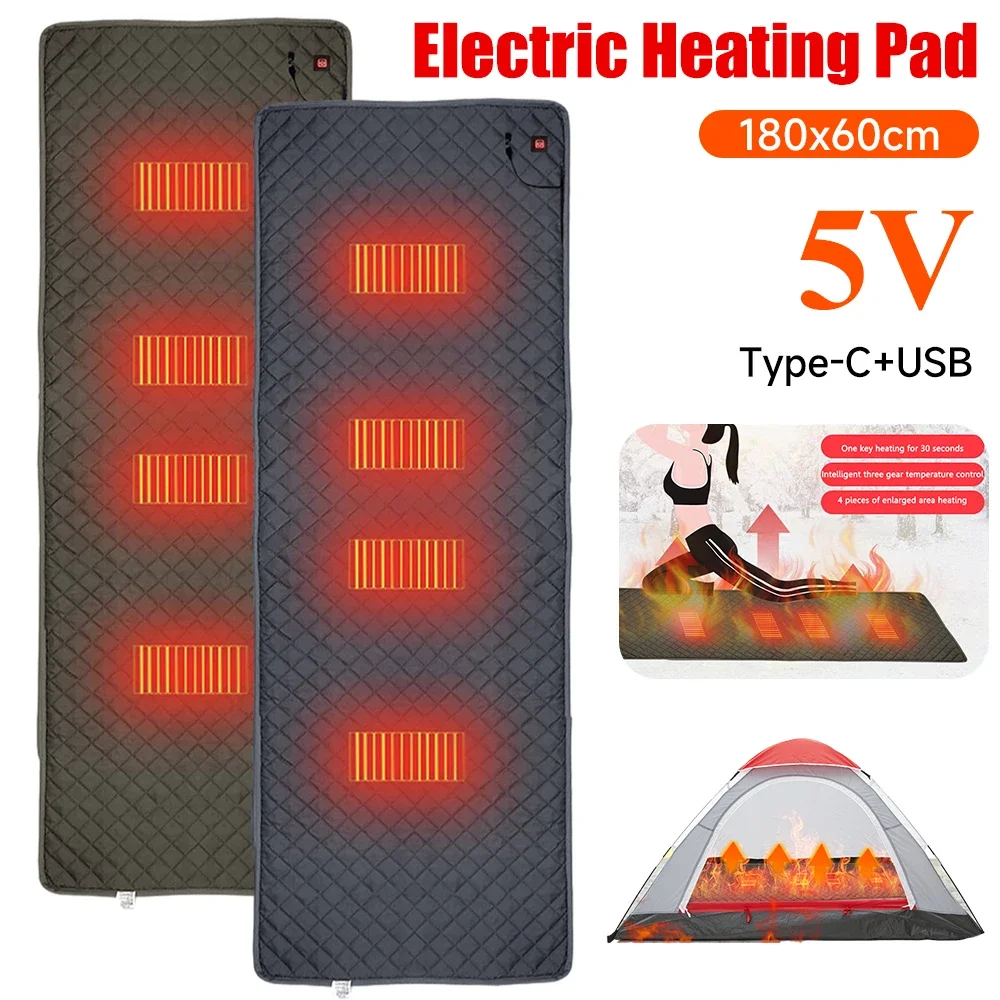 5V USB Electric Heating Pad Heated Cushion Cold Resistant Heating Mat 3-Level Temperature Sleeping Pads for Outdoor Camping