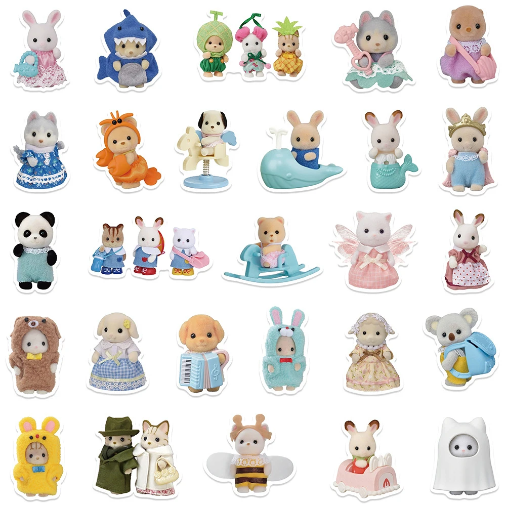 10/30/55 sztuk śliczne Calico Critters Cartoon naklejki kalkomania dla dzieci zabawki DIY butelka wody telefon notatnik Graffiti naklejka dekoracyjna