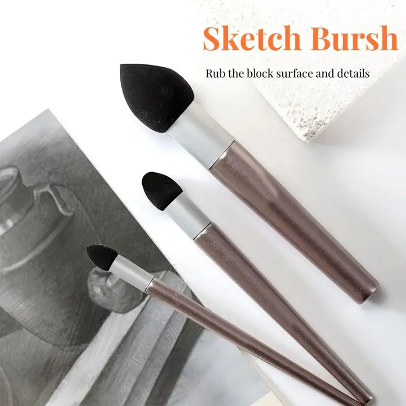 3Pcs Artist Blending Sketch Pen Washable Sketch Rubbing Sponge Brush Reusable Drawing Art Blenders Correcting Lightening & Highl