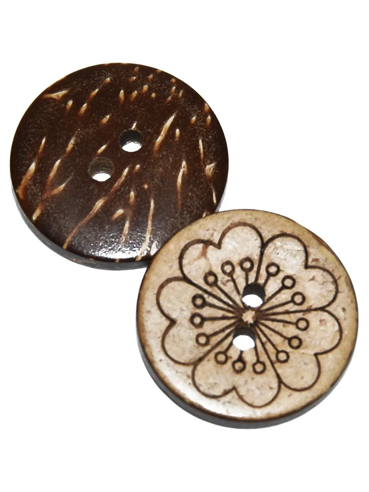 Natural Laser Flower Coconut Shell Buttons, Sewing Accessories Clothes Decorative Wood Button, 2 Holes 15PCs, 30PCs, 50PCs, 20mm