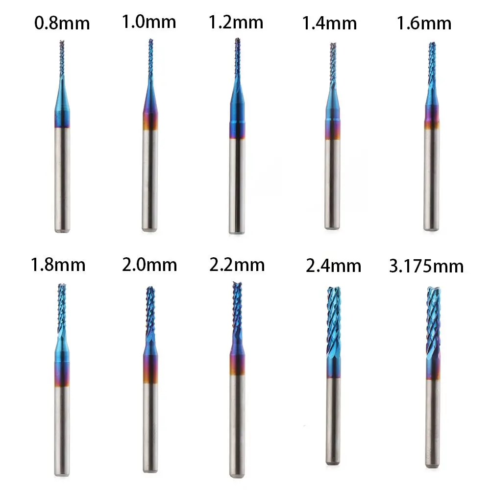 0.8-3.175mm Grinding PCB Machine Blue Titanium Coated Carbide Edge Cutter End Mill Milling Cutter
