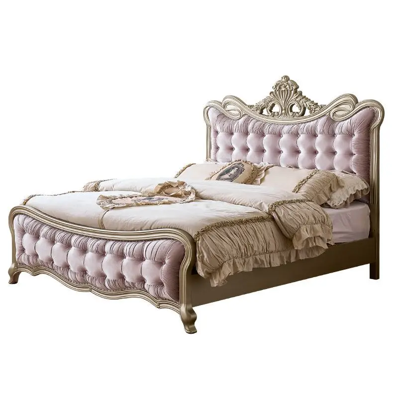 American light luxury solid wood bed, minimalist master double princess bed, European palace style