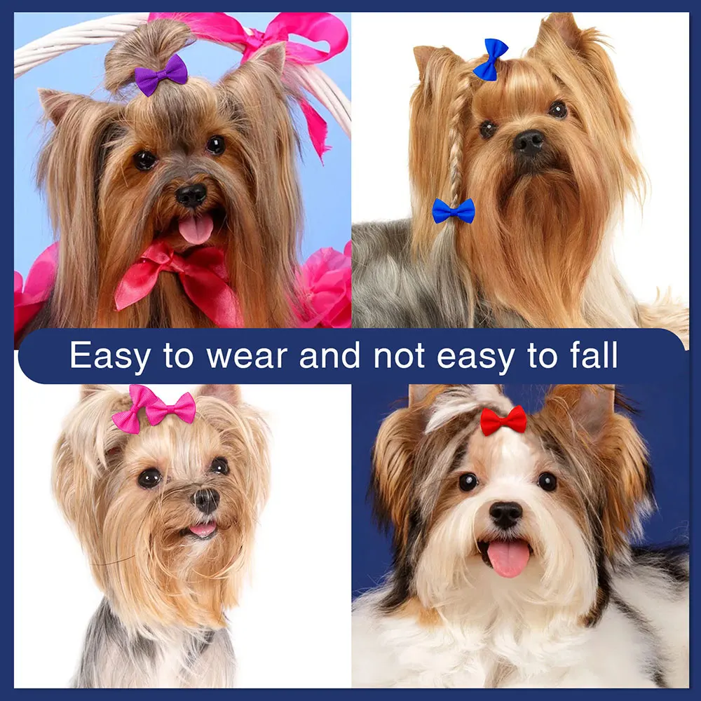 20pcs Cute Pet Dog Hair Bows Solid Grooming Bows with Rubber Band Gifts for Small Dogs Hand-made Headwear Dog Supplies