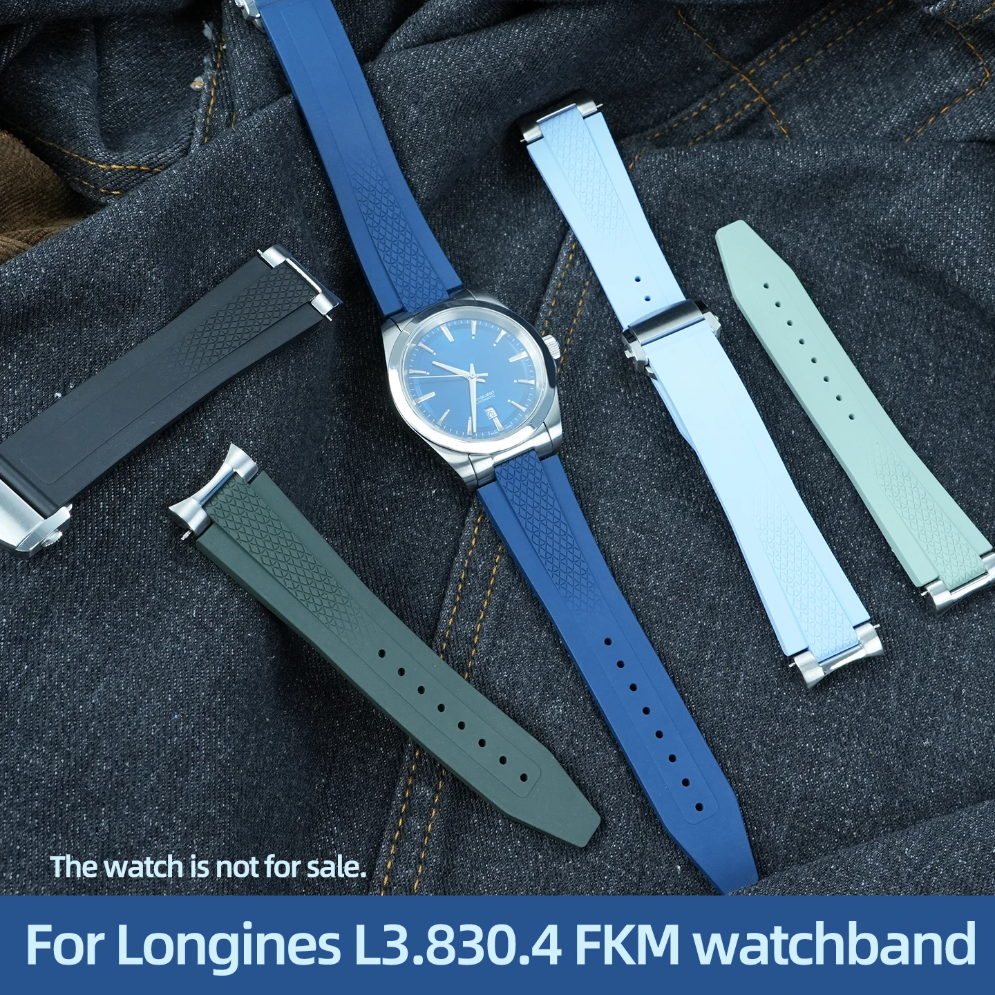 

Sports Waterproof Watchband For Longines CONQUEST GMT 41MM Deal L3.830.4 Fluororubber Watch Strap L3830 Folding Clasp Strap 21mm