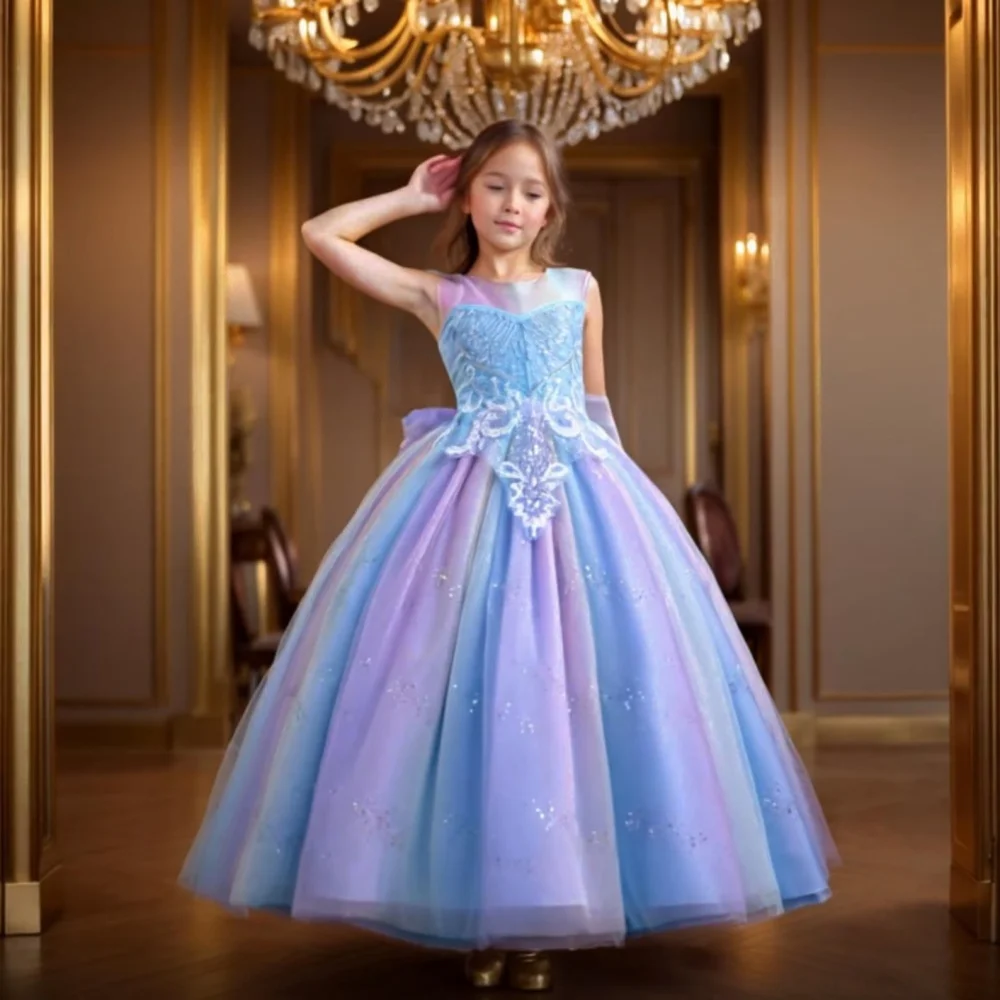 

Custom Ombre Sequin Lace Tulle Flower Girl Dress For Wedding Birthday Party Pageant Princess Ball Gown فساتين اطفال