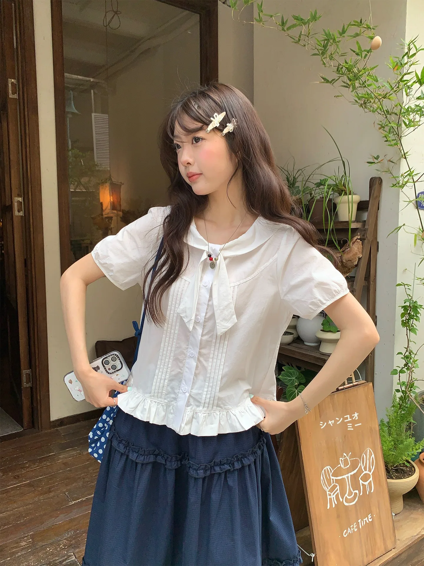 

Рубашка Hollyii в корейском стиле с нежным воротником-бантом, молодежная, с коротким рукавом, весна-лето, новинка, женская мода