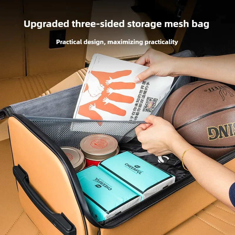 صندوق تخزين صندوق السيارة من الجلد الفاخر منظم صندوق السيارة القابل للطي ملحقات صندوق السيارة منظم تخزين السيارات بسعة كبيرة #3