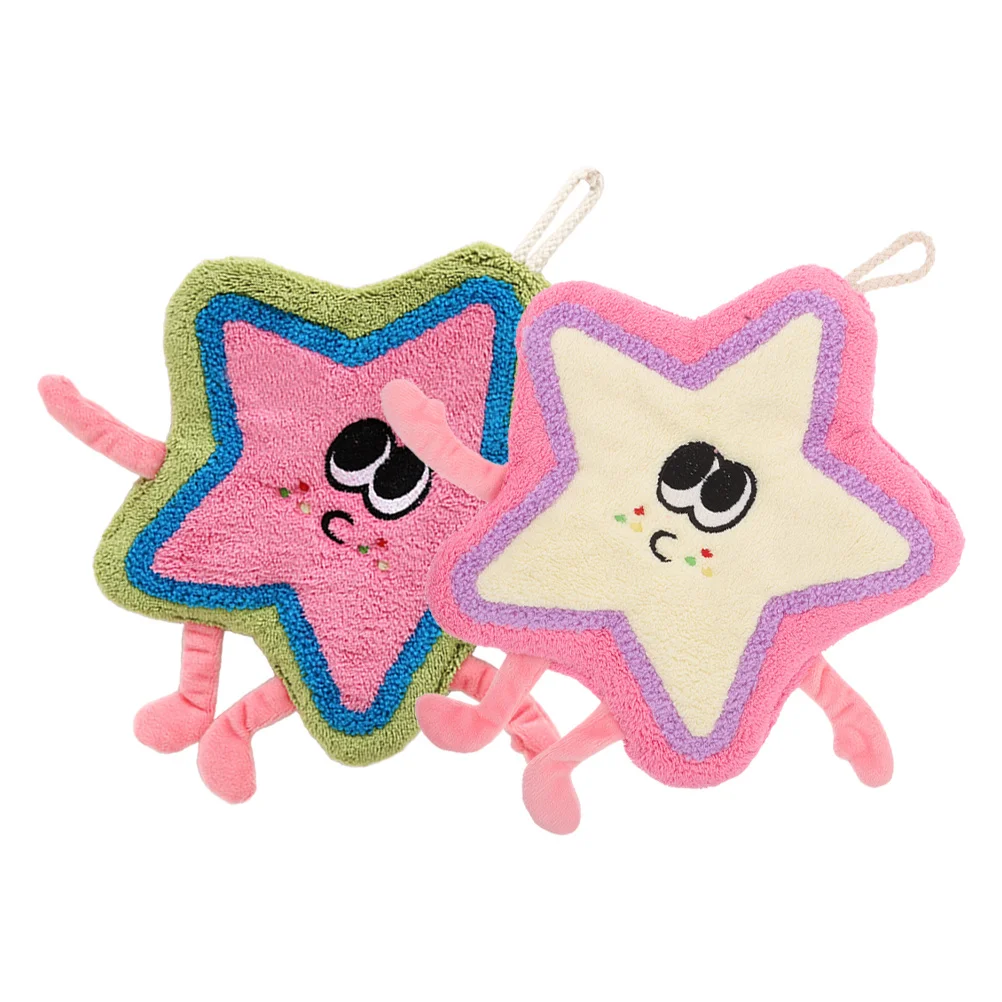 

2Pcs Hanging Loop Absorbent Hand Towels Star Design Dry Hand Drying Towels Bathroom Kitchen Household Rv Use