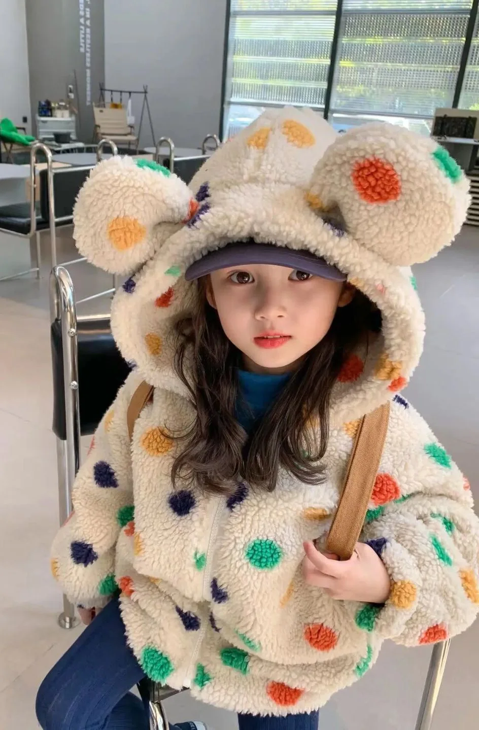 Winter Warm Baby and Girls Dots Cartoon Show Fleece Zip Jackets School Kids Track Coat Children Outfit Tops 2-8 Years