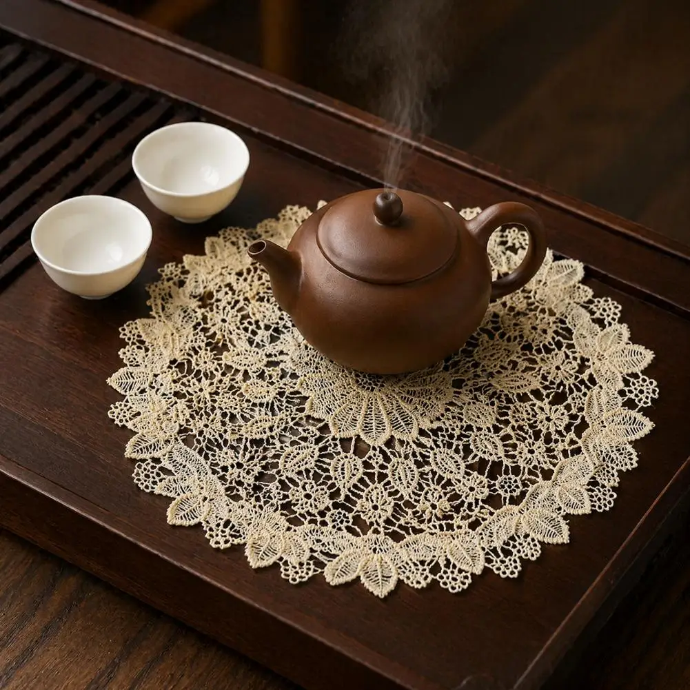 Heat Resistant Coasters for Dining Table Decorative Round Lace Mats for Tea Cups Round Floral Lace Doily Set for Teapot