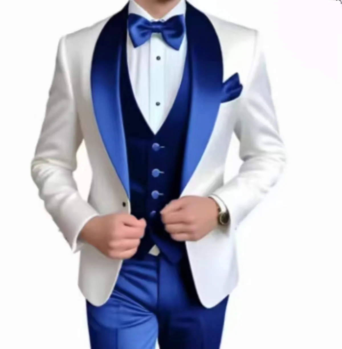 

Men's Satin Suit Three-Piece Set Formal Evening Grooming Wedding Party Wear Elegant Classic Men's Clothing