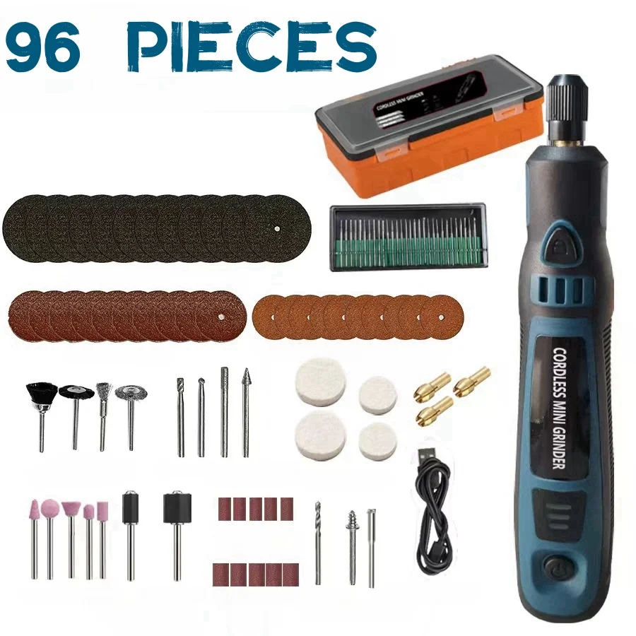 96Pcs Charging Electric Grinding Kit, Engraver Pen Cordless Set Polisher Drill Machine Kit Jewelry Making Tools