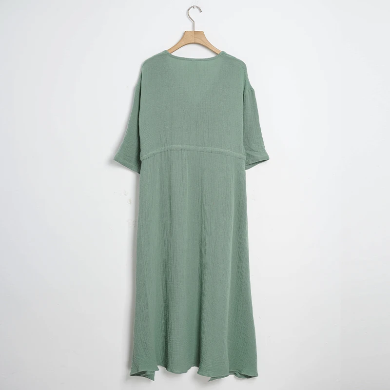 Robe de Soirée Élégante en Mousseline pour Femme, 100% Coton, Gaze, Col en V, Manches Courtes, à Lacets, Été, Décontracté, Streetwear, Plage, Éducatif