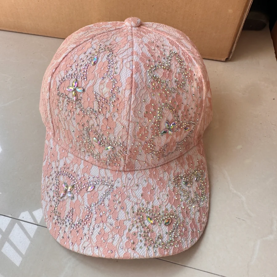 Luxurious Butterfly Rhinestone Lace Baseball Cap, Breathable Mesh, Exquisite Rhinestones, Suitable for Daily Casual Wear, Outdoor Activities, Sun Protection, Holiday Gift