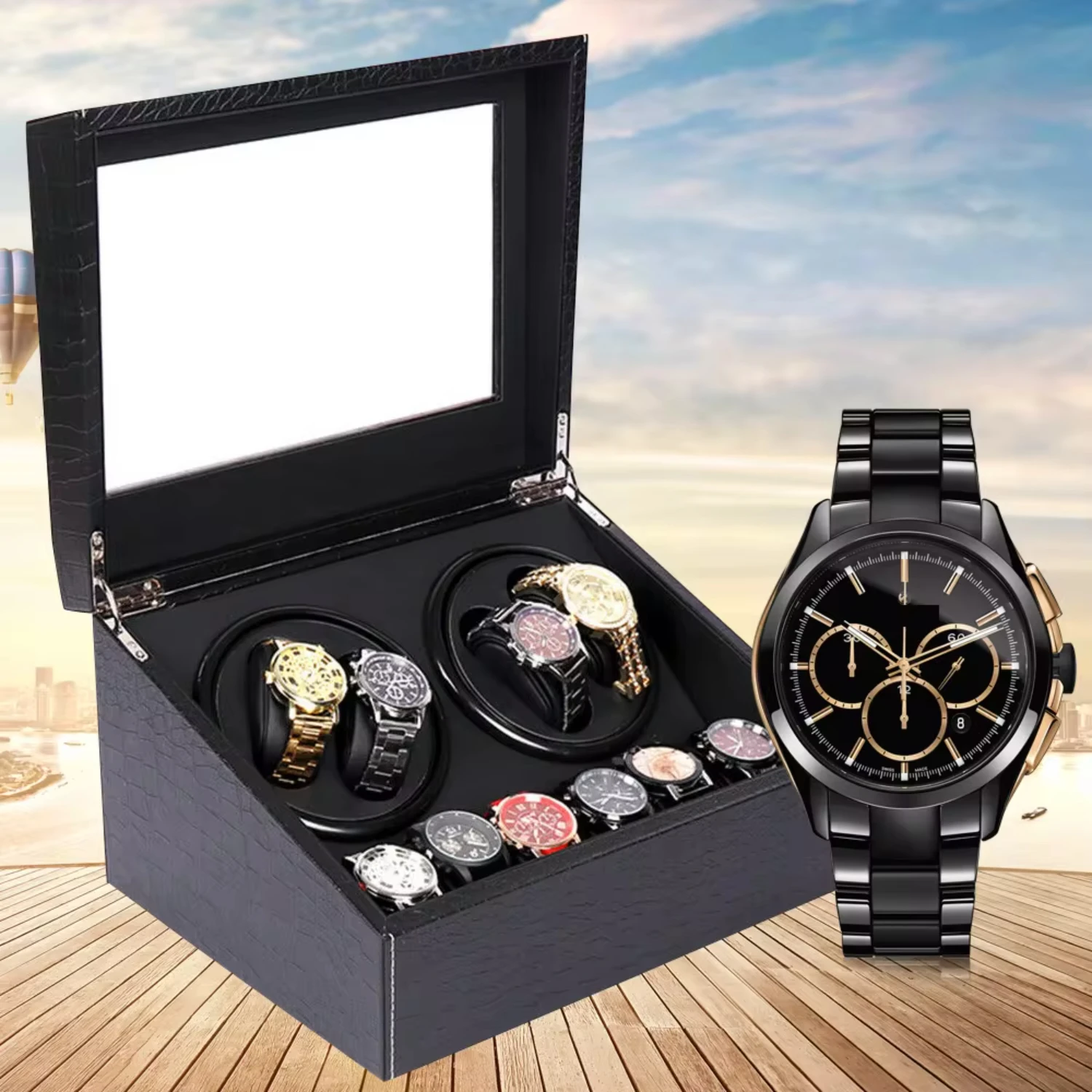 

4+6 Hot Sale Black High Quality Watch Winder Automatic Watch Display Box Box Put Down 10 Watch Men & Women