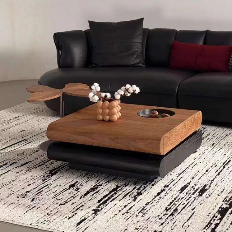 Midcentury Modern Panel Wooden Coffee Table Set Walnut Finish Rotatable Design Adjustable Features Living Room Furniture