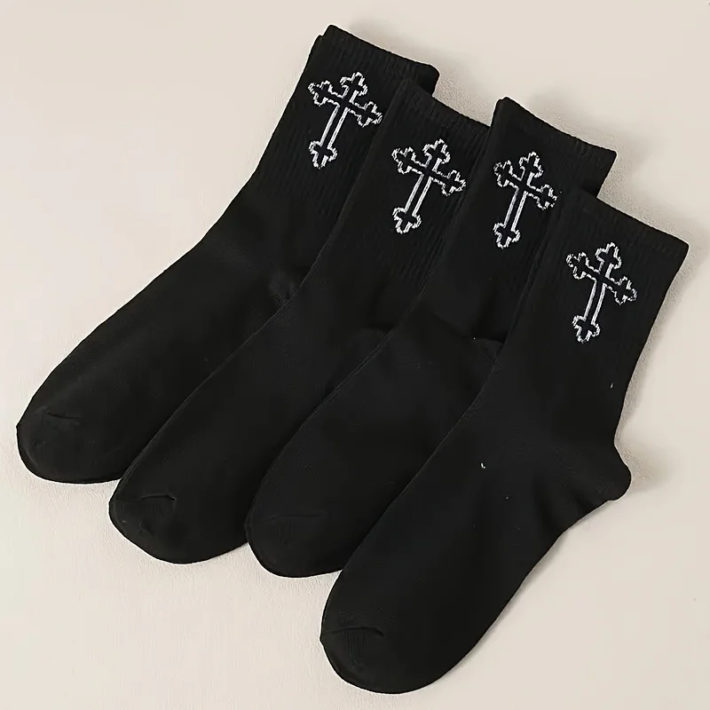 Eight-Pair Pack Solid Color Cross Pattern  Breathable Fashionable Comfortable Trendy Socks