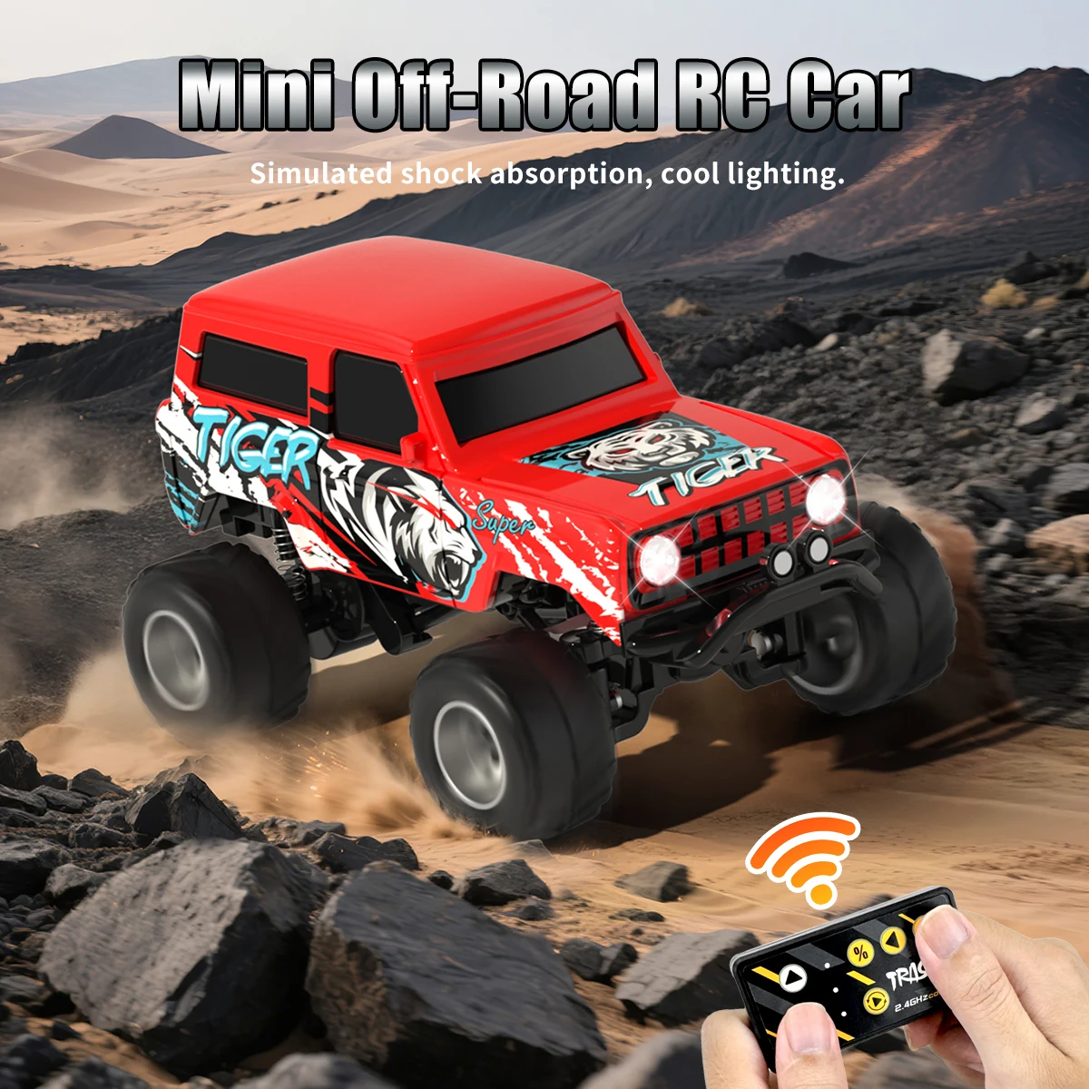 Mini Off-Road RC Monster Truck – 2.4GHz 3-Speed with LED Lights & Shock Absorption for All Terrains