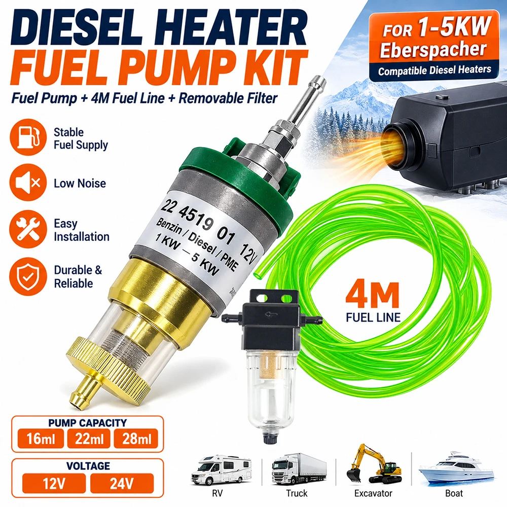 16/22/28ml 12V24V Ultra-low Noise Fuel Pump+4M Fuel Line+Oil Filter for For Eberspacher Universal Car Air Diesel Parking Heater