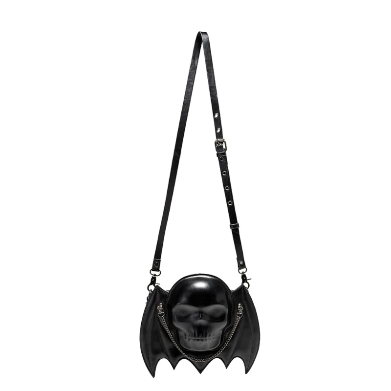 

Black Bat Winged Skull PU Crossbody Bag for Gothic Punk Fashion Enthusiasts