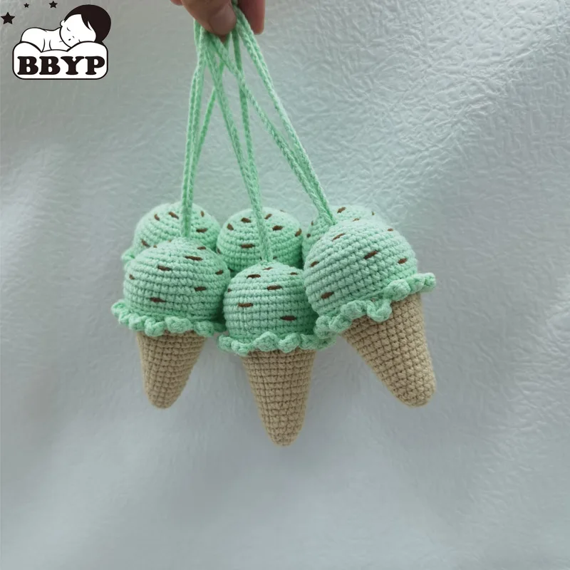 

DIY Crochet Ice Cream Rattle Toy Keychain Baby Teether Infants Teething Nursing Knitting Rattle Educational Montessori Toy