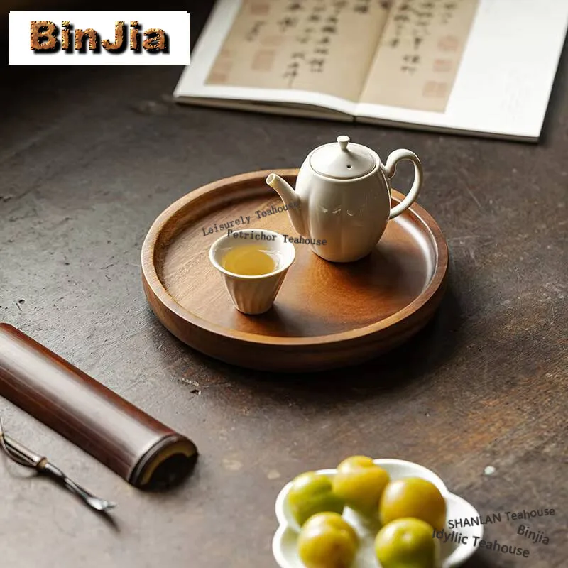 

Walnut Wood Circular Teapot Holder Plate Household Solid Wood Tea Tray Retro Tea Board Base Dishes For Serving Tea Ceremony Gift