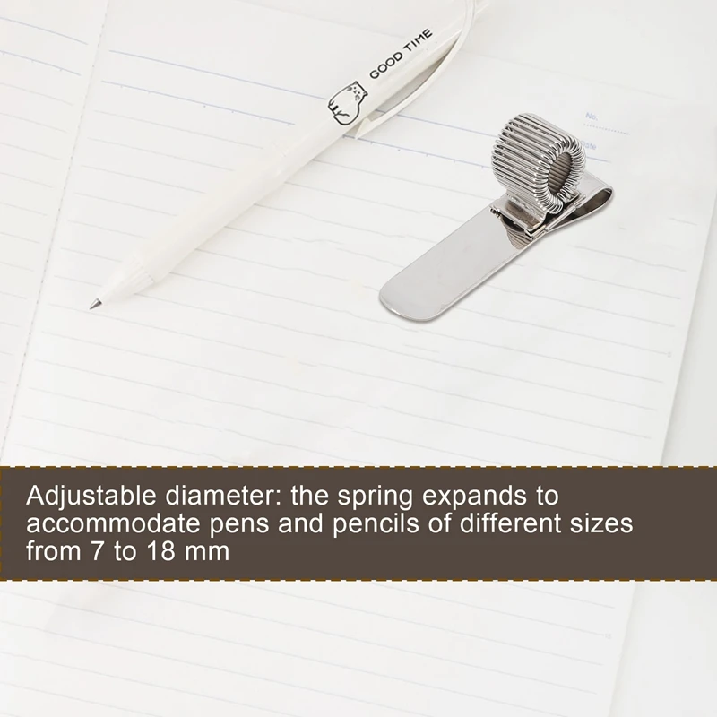 8 Pack 4 Size Stainless Pen Holder Clip For Notebook And Clipboard With Spring Fits Almost All Pen Size (Silver)