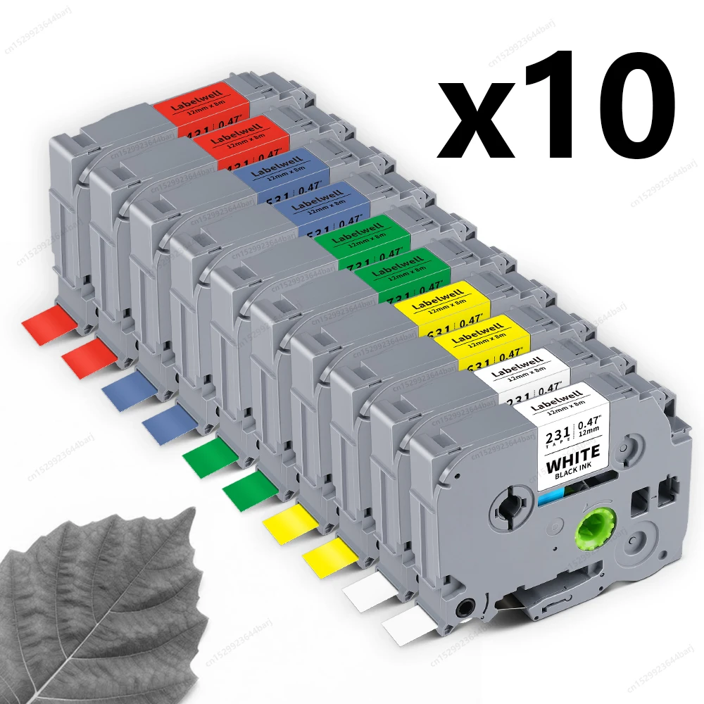 2/10PK TZe231 Compatible Brother P-Touch Label TZe631 TZe131 TZe-231 12mm Tze Tape Black on White for Brother PTH110 Label Maker
