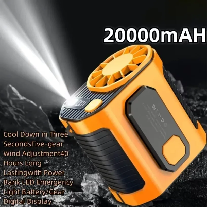 Summer rechargeable fan Must-have 2 in 1 Portable Handheld 3600mah Fan Power Bank 3 Speed Rechargeable Type-C Cooling Waist Fan