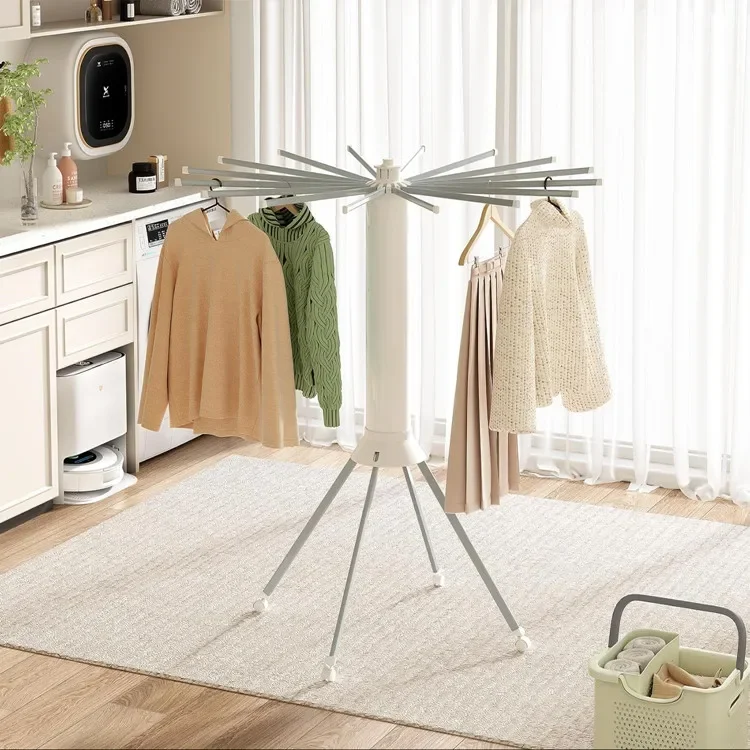 Space-saving rotating hanger Indoor and outdoor folding four-wheel portable laundry drying rack