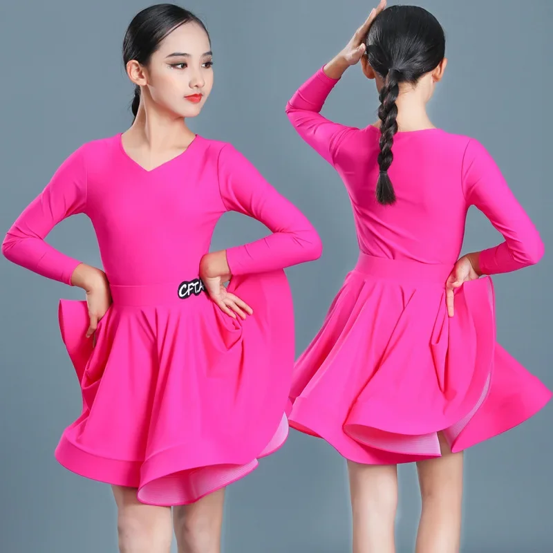

Latin Dance Skirt Girl New Professional Dance Competition Training Clothes Women/Children Latin Performance Dresses Long sleeved