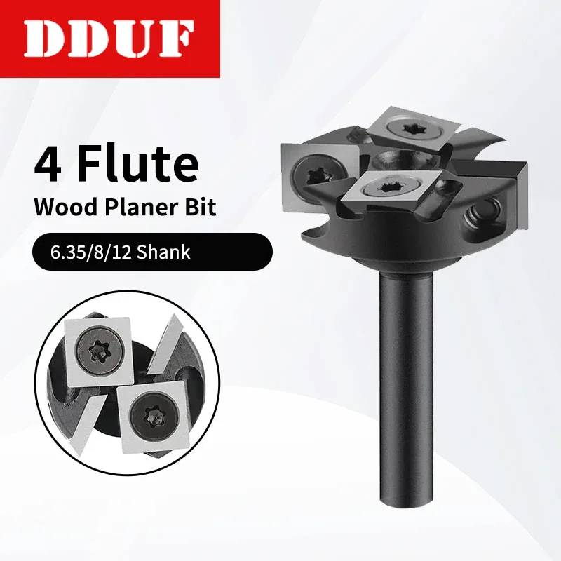 

4 Flute Wood Planer Bit 38.1mm 45mm Cutting Diameter 6.35mm 8mm 12mm Shank Spoilboard Surfacing Router Bit Insert Carbide Slab