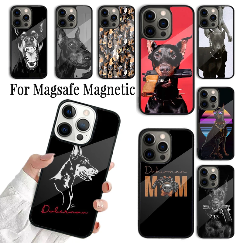 Coque Phone Case For iPhone 16 15 14 13 12 Mini 11 Pro Max Plus Magsafe Magnetic Wireless Charging Cover Dachshund Doberman Dog