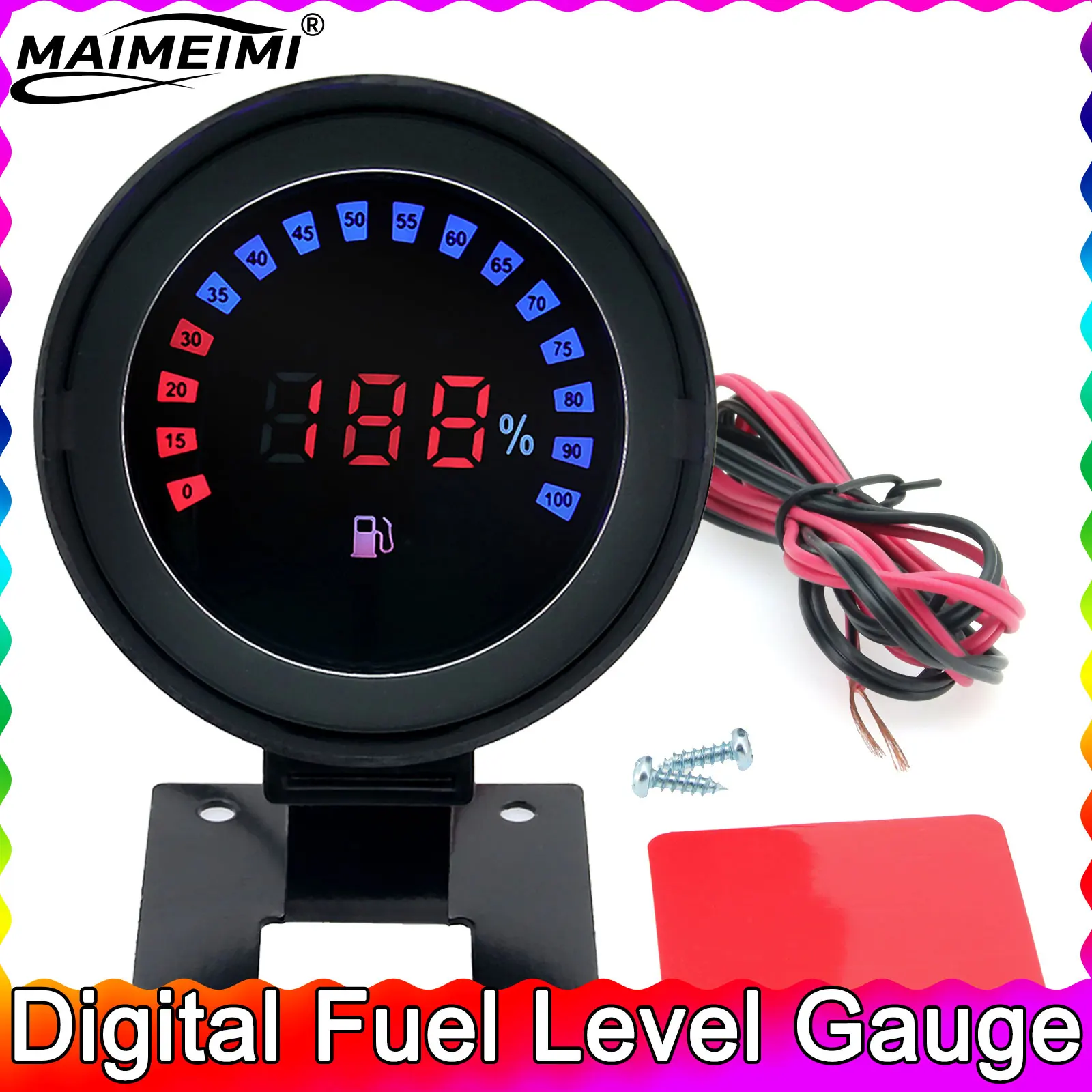 

Digital Car Fuel Level Gauge 100% Red Blue LED Automotive Clocks Meter Oil Tank Level Indicator for Car Boat Fuel Level Float