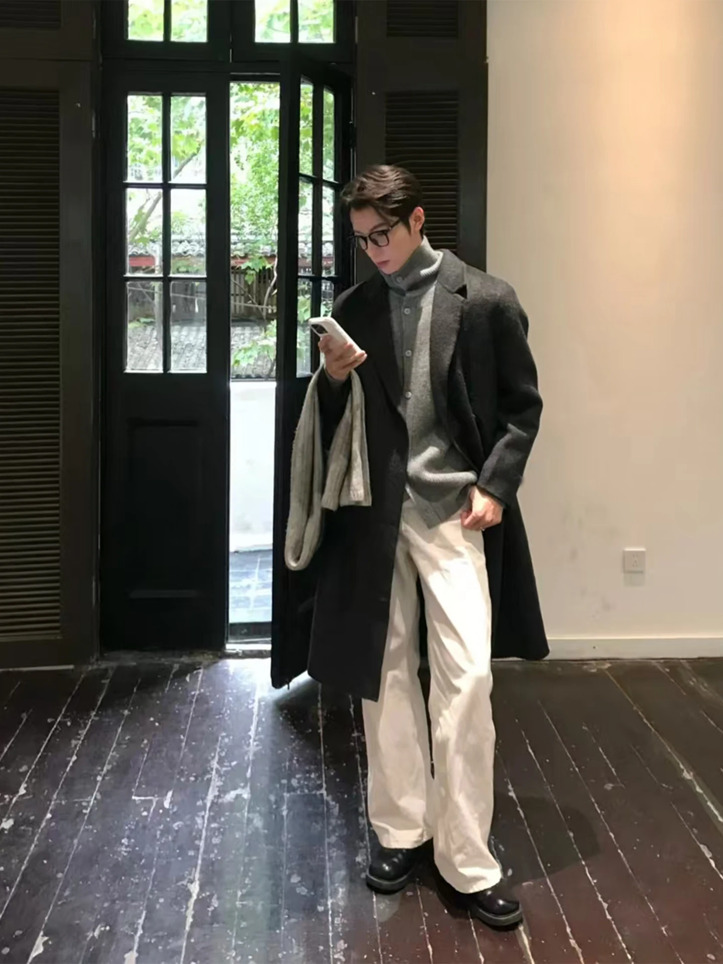 

Deep ey Men's Woolen Overcoat Mid-Length Briti Sle Windbreaker Casual Faion Warmth-Kee Long Sve Coat