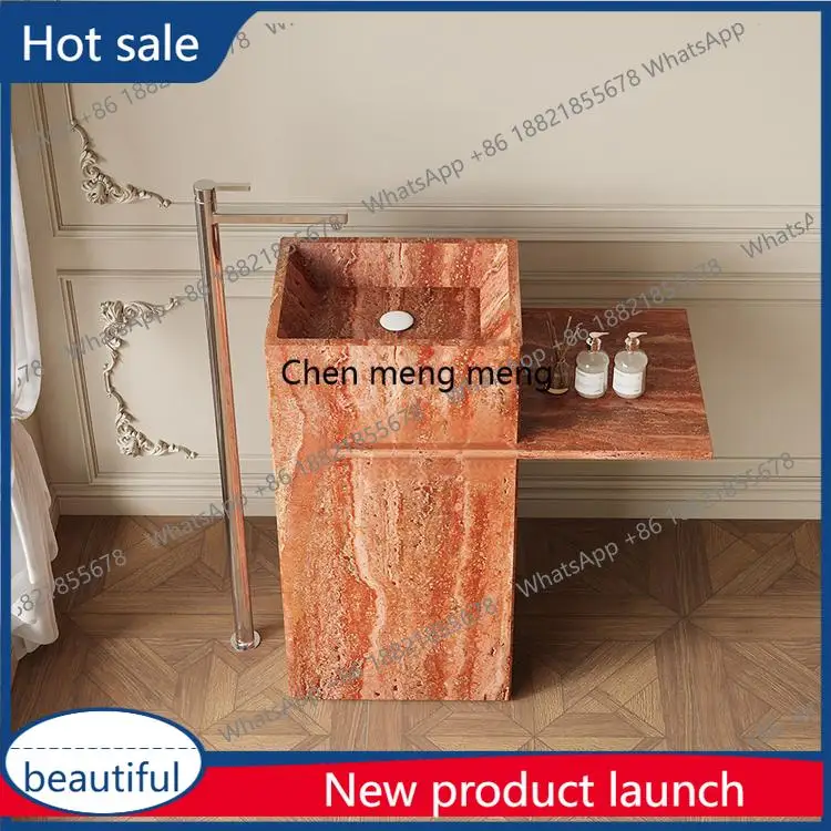 

M46 "Vintage Red Travertine Bathroom Vanity - Freestanding Luxury Stone Cabinet for Outdoor/Balcony, Mid-Century Style"
