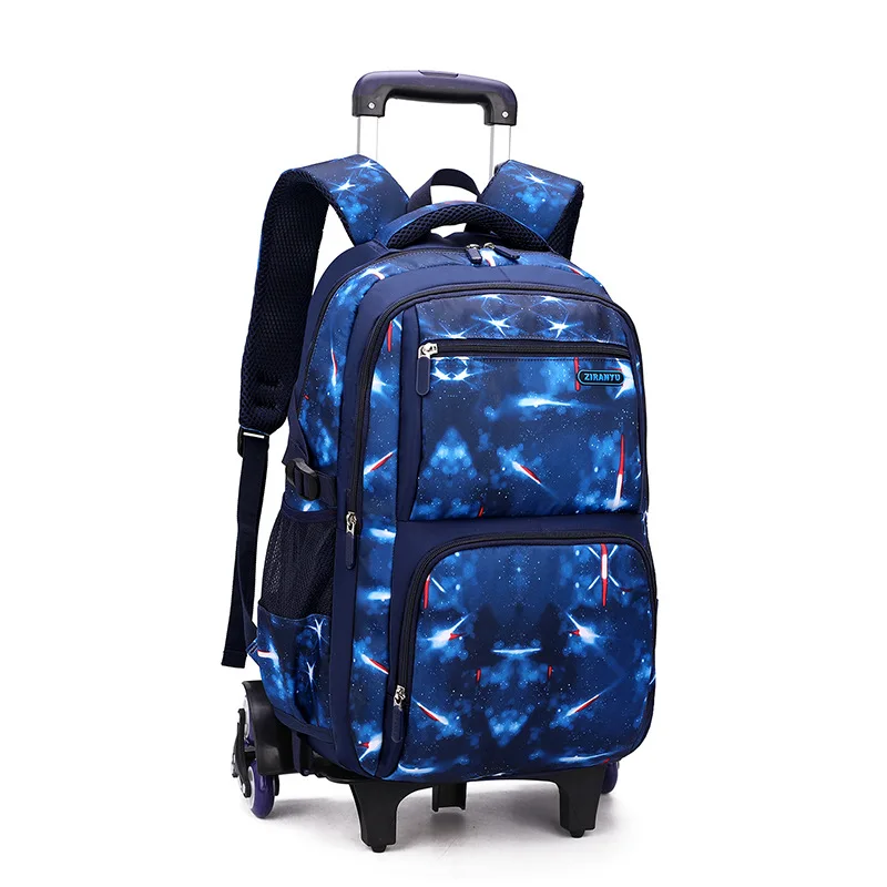 

With 2/6 Wheels Luggage Wheeled Book Bag Kid Boys Schoolbag Girls Trolley Teens School Backpack Removable Children School Bags