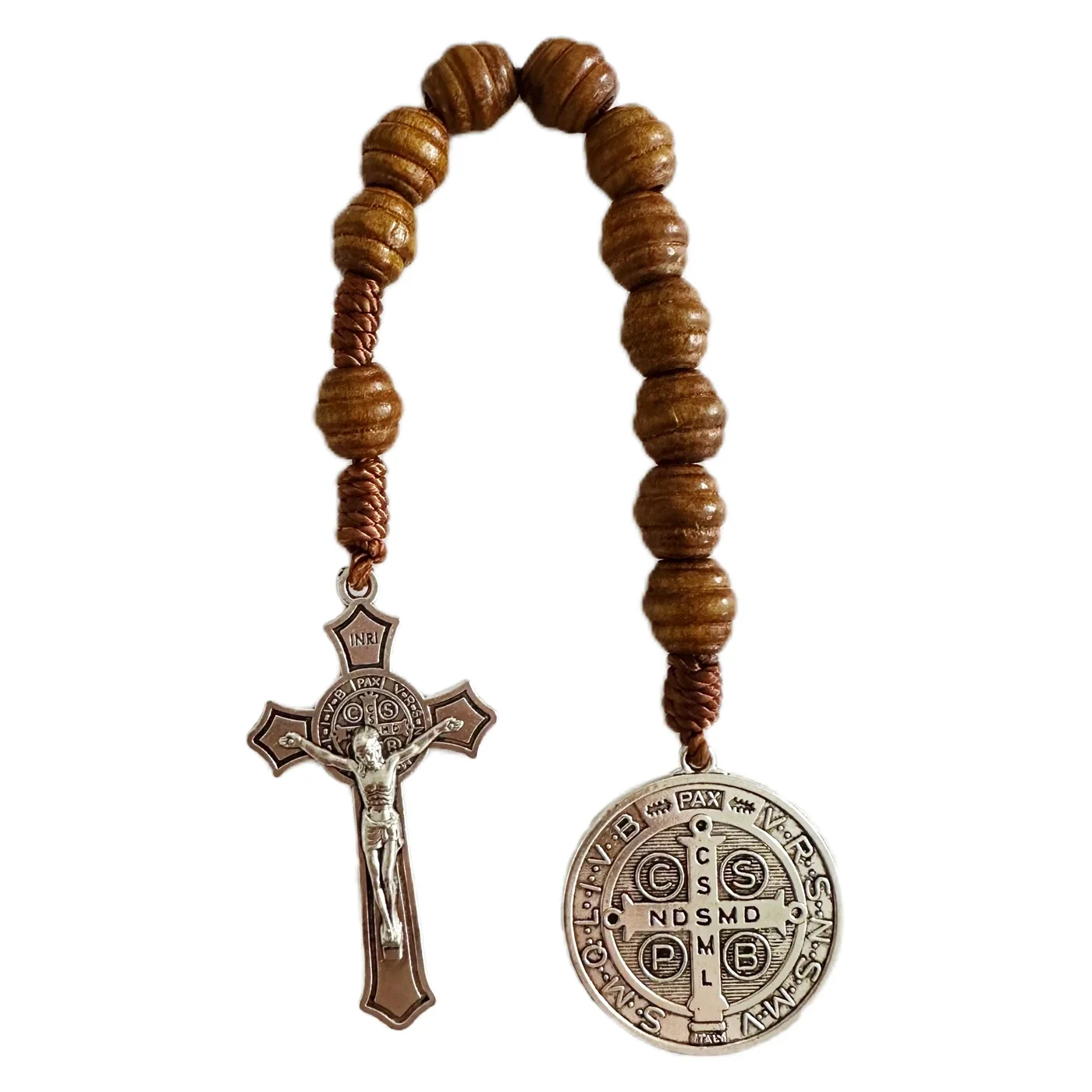 ✝ Saint Benedict Medal Pocket Rosary – Brown Wood Beads & Crucifix 6