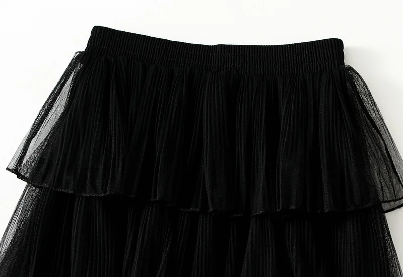 New Summer Korean Mesh Half Body MIDI Skirt Spring and Autumn Super Fairy Layered Cake Skirt Women's Knee Long Beach Skirt