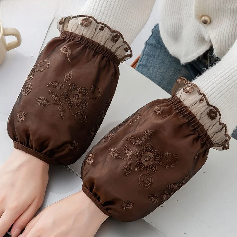 

ort Lace Sve Covers for Women's down Jaet Office Dirt Resistant Student Dining Work Protection Arm Covers Brown