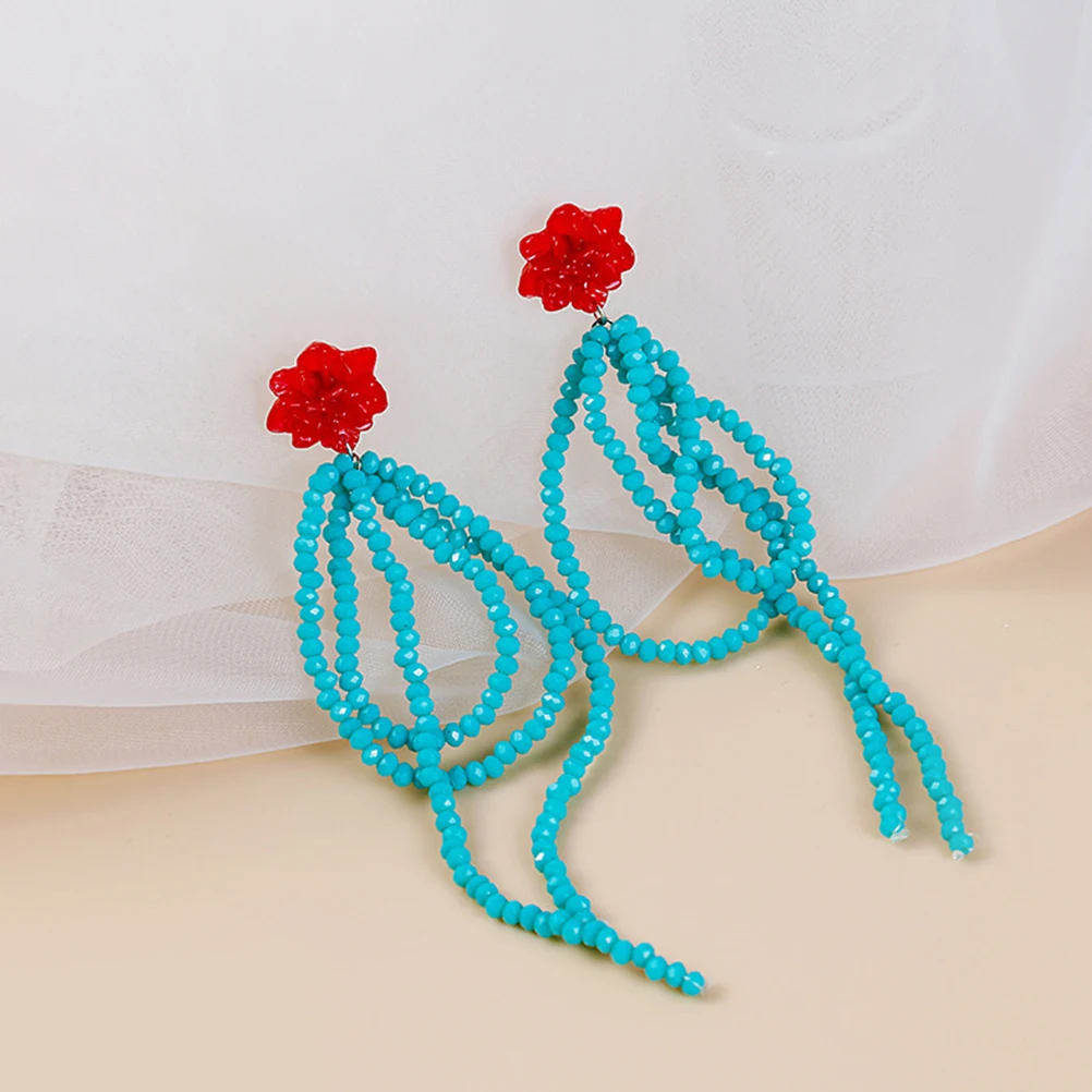 

1 Pair Sweet Lovely Tassel Dangle Earrings All Match Stylish Glass Beads Silver Needle Ladies Ear Accessories