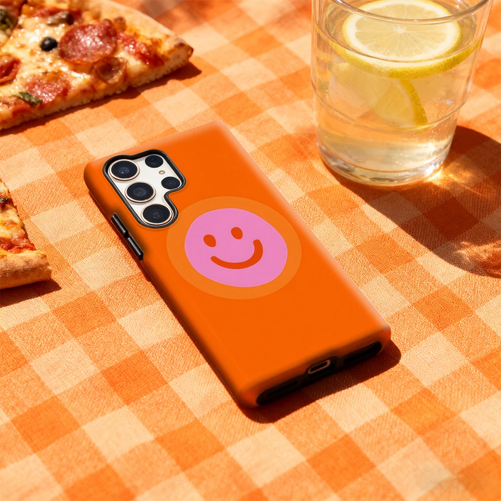 ГОРЯЧИЙ Ретро розовый чехол для телефона с улыбкой на лице для Samsung Galaxy S20 FE S22 S24 S25 Plus Ultra 4G 5G Роскошная двухслойная задняя крышка Funda