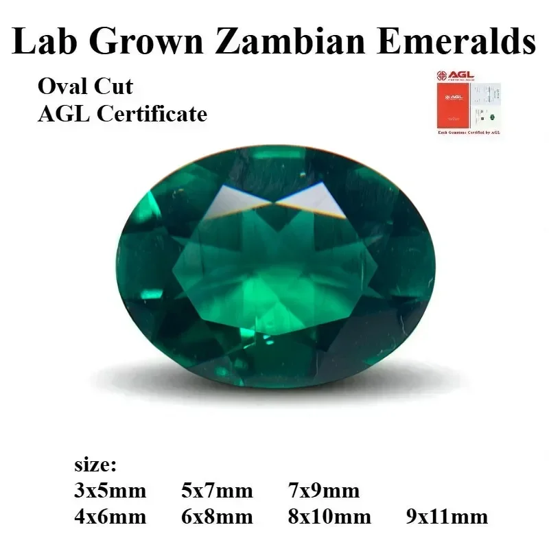 

Lab Grown Zambian Emeralds Oval Cut Hydrothermal Hand Cutting with Cracks Inclusions Inside Selectable AGL Certificate