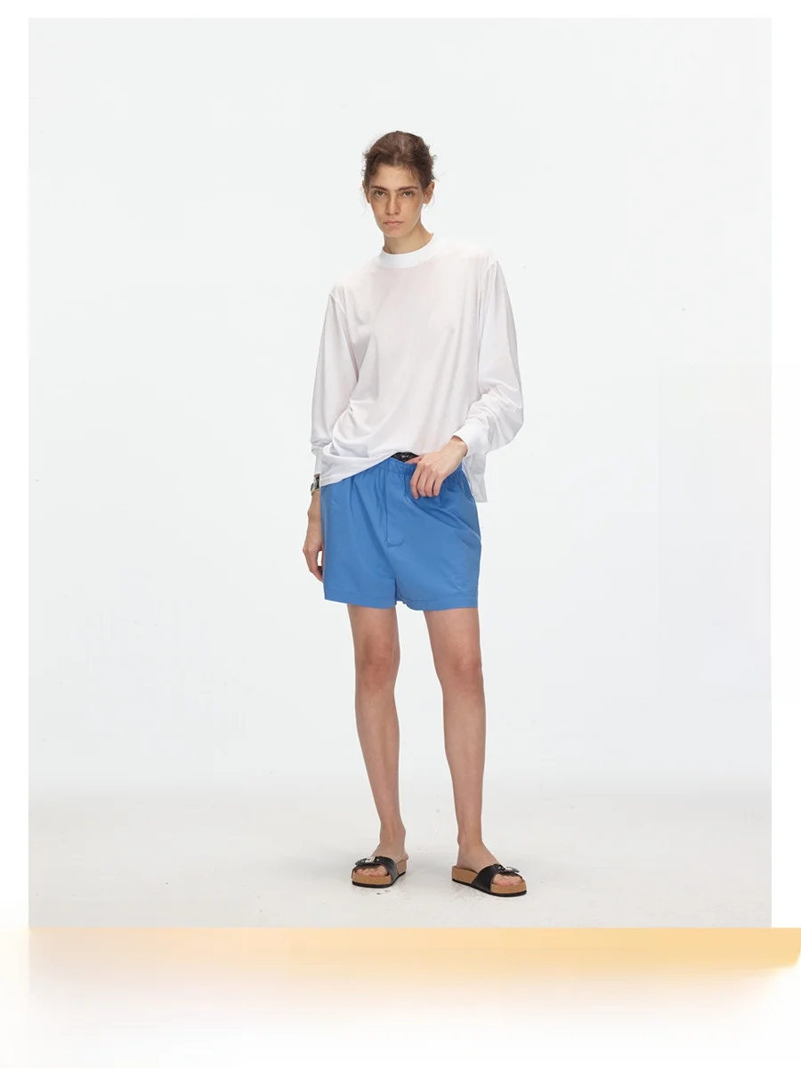 

Ade Summer Lightweight Breathable Long Sve T-irt round Ne Loose Fit Silk Smooth Drapey Casual Sle Pure Color