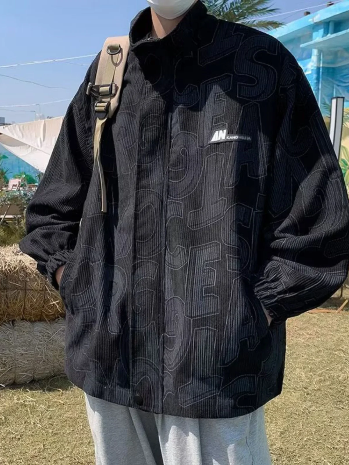 

Casual Men's Hooded Jaet Velvet Print Letter Hip Hop Sle Loose Fit Autumn Outerwear Youth Faion Long Sve Coat