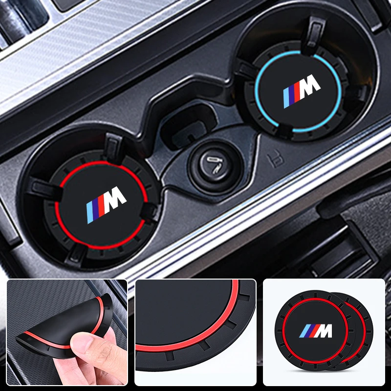 2PCS Car Logo Silicone Coasters Centre Console Water Cup Non-Slip Mats For BMW 1  3  5 Series X1 X4 X5 X7 G20 G38 F20 F39 F48 E4