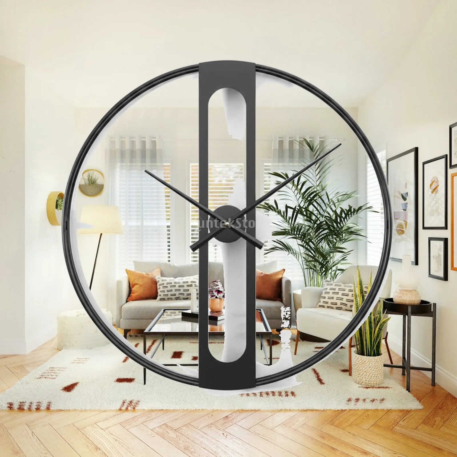 Industrial Style Wall Clock Open Frame Wrought Iron Design for Office Hallway Modern Geometric Silent Large Home Decor Timepiece