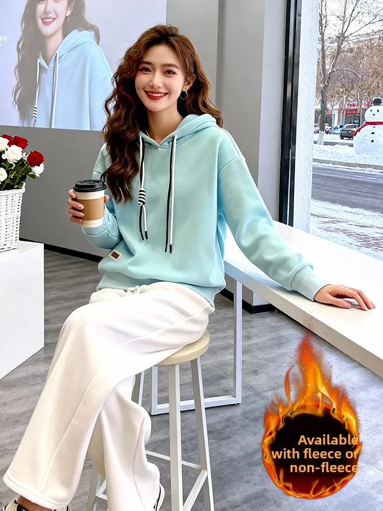 

Зимний комплект 2026: Новинка! Спортивный повседневный костюм для женщин с флисовой подкладкой, утепленные широкие брюки и синий свитшот (комплект из двух предметов)