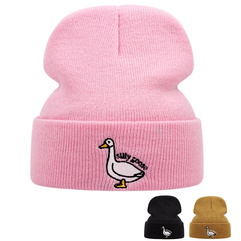 Silly goose embroidery Knit Hat winter keep Warm beanie men women Outdoor casual hip hop hat